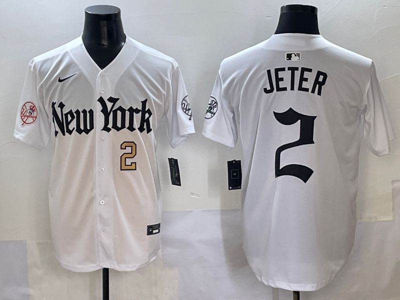 Men 2025 New York Yankees 2 Jeter White Five generations Joint Name Nike MLB Jersey style 8